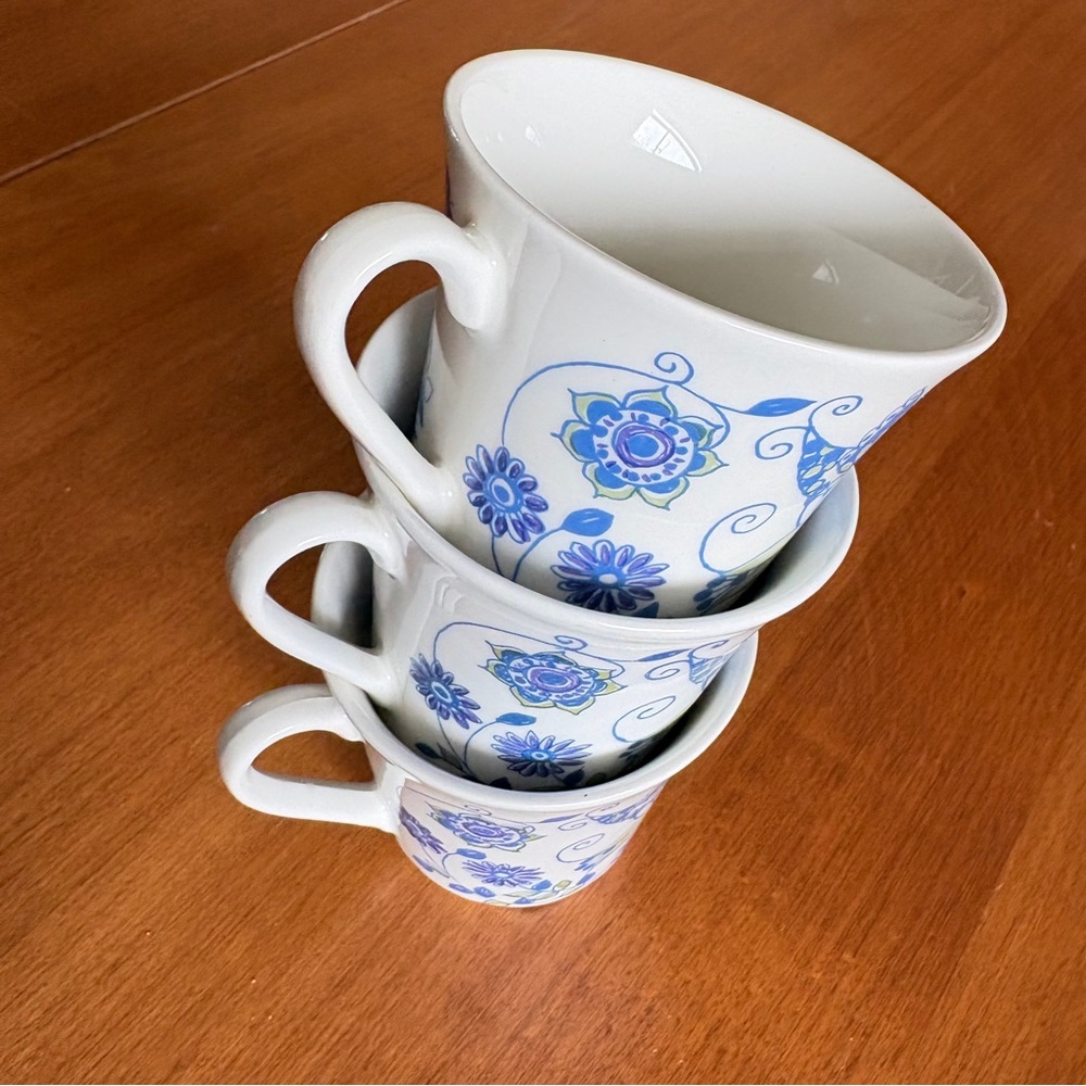 White Porcelain Teacup Set with Blue Floral Pattern
